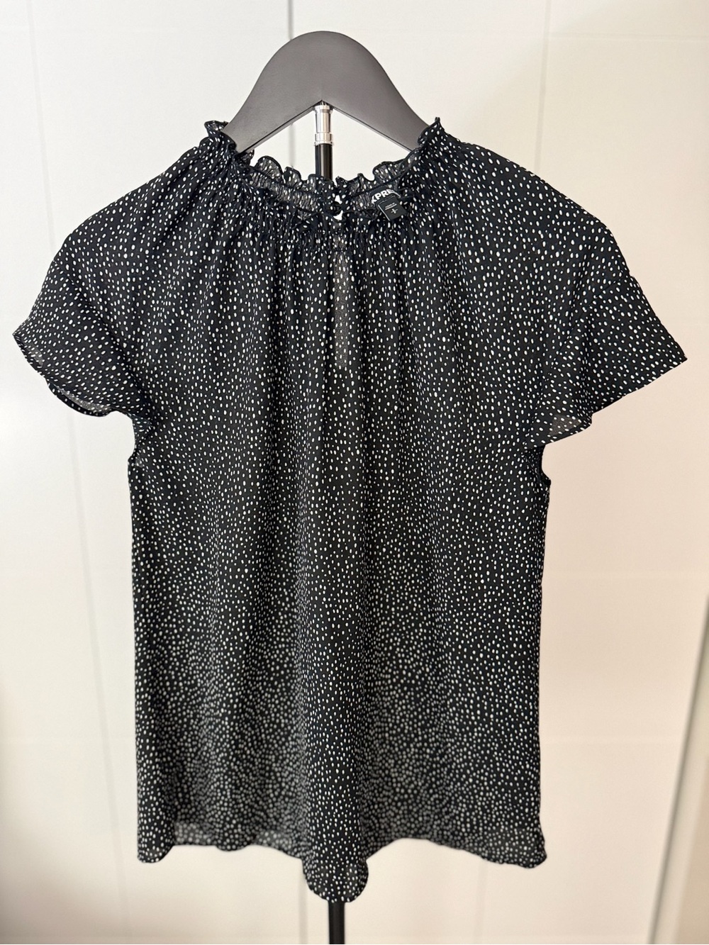 Express Black Blouse with White Dot Print